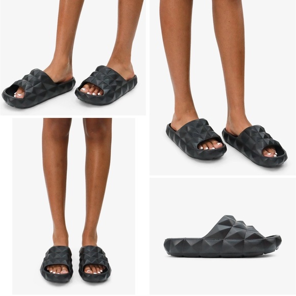 Shoes - Black Geometric Slide Sandals